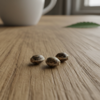 Three Orange Cookies seeds on wooden surface