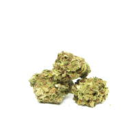 Three green cannabis buds stacked together